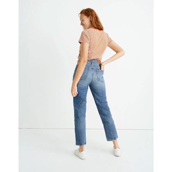 Madewell Classic Straight Jean Crop High Rise Medium Light Wash Denim - Picture 2 of 14